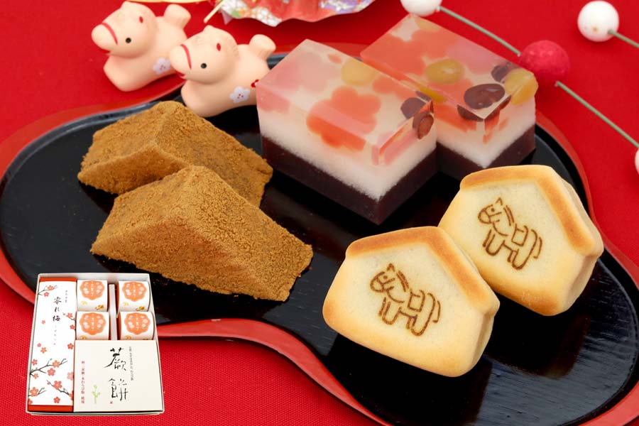 零れ梅・本わらび餅250g・干支菓子4個