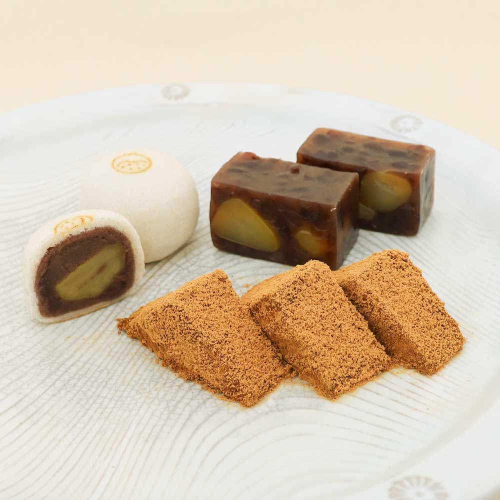 本わらび餅250g・天上天鼓2個・栗ようかん栗童子ハーフサイズセット