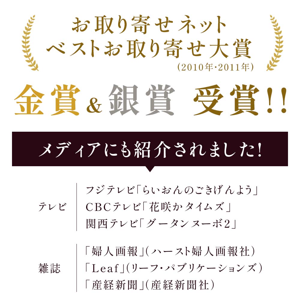 ベストお取り寄せ大賞受賞！テレビや雑誌でも紹介されました